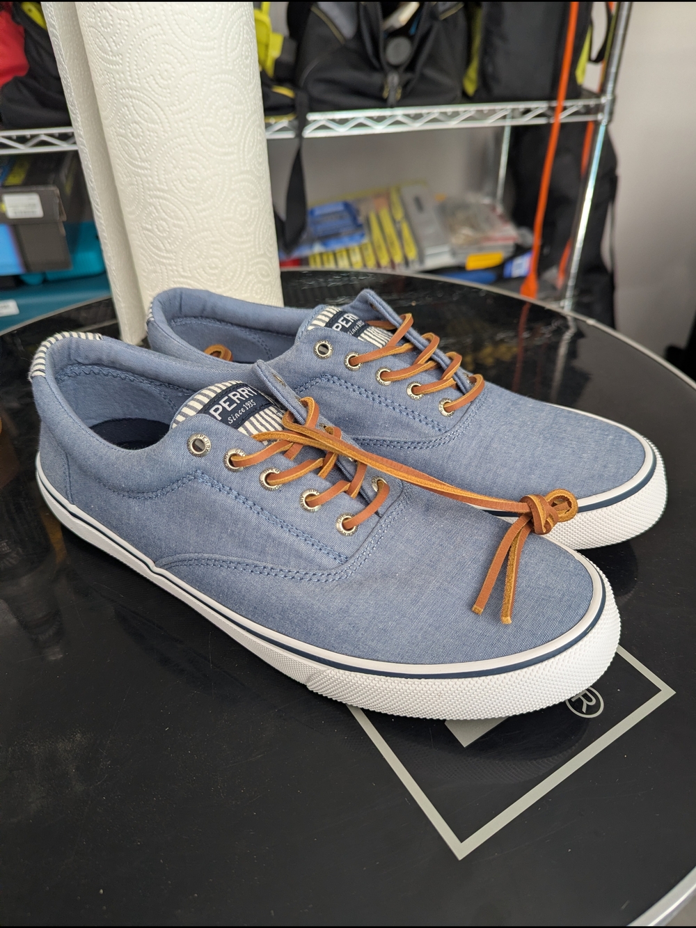 Sperry Men’s Light Blue Canvas Sneakers with Brown Laces